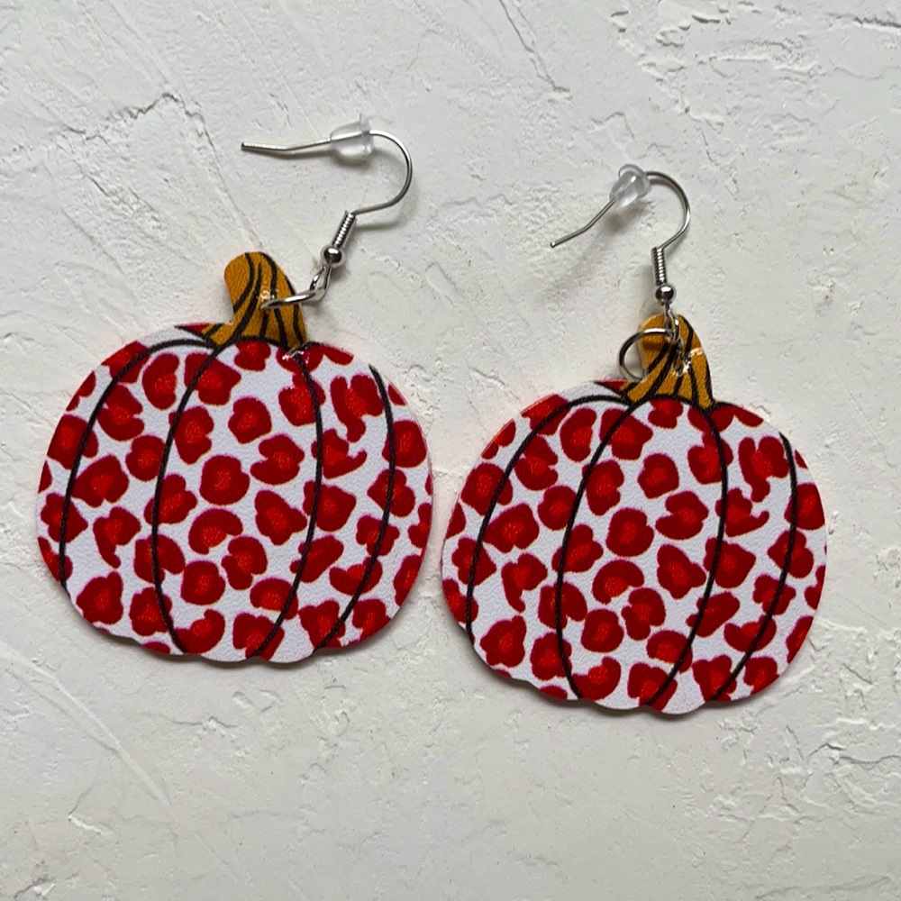 5 for $25 Leopard pumpkin fall earrings